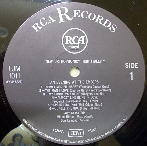 Alex Kallao Trio - An Evening At The Embers (Vinyl, LP, Album, Reissue, Mono) Very Good Plus (VG+) / Very Good Plus (VG+)