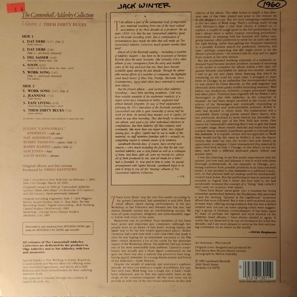 The Cannonball Adderley Quintet - Them Dirty Blues (Vinyl, LP, Album, Reissue, Remastered, Stereo) Very Good Plus (VG+) / Very Good (VG)