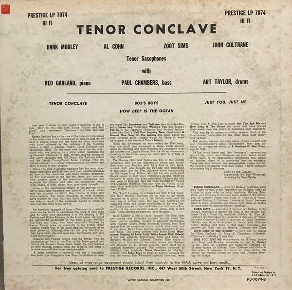 Hank Mobley - Tenor Conclave (Vinyl, LP, Album, Reissue, Mono) Very Good Plus (VG+) / Very Good Plus (VG+)