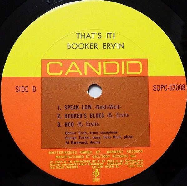 Booker Ervin - That's It! (Vinyl, LP, Album, Mono) Very Good Plus (VG+) / Very Good (VG)