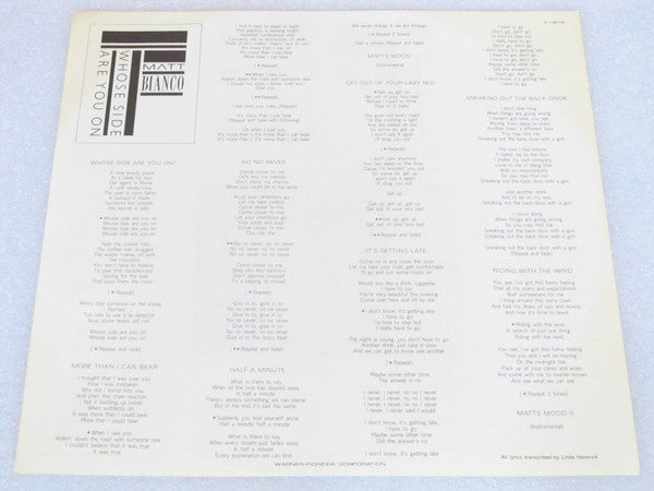 Matt Bianco - Whose Side Are You On (Vinyl, LP, Album) Near Mint (NM or M-) / Very Good Plus (VG+)