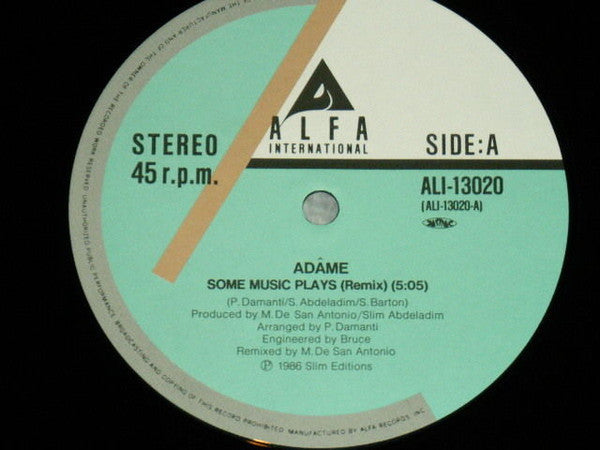 Adâme - Some Music Plays (Vinyl, 12", 45 RPM) Very Good Plus (VG+) / Very Good Plus (VG+)