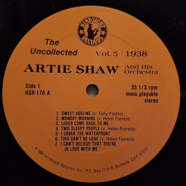 Artie Shaw And His Orchestra - The Uncollected Artie Shaw, Vol. 5, 1938-1939 (Vinyl, LP, Album, Mono) Very Good Plus (VG+) / Very Good Plus (VG+)
