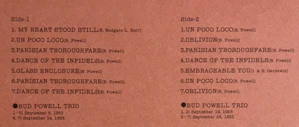 Bud Powell - 1953 Autumn Sessions - Broadcast Performances (Vinyl, LP, Album, Reissue) Very Good Plus (VG+) / Very Good Plus (VG+)