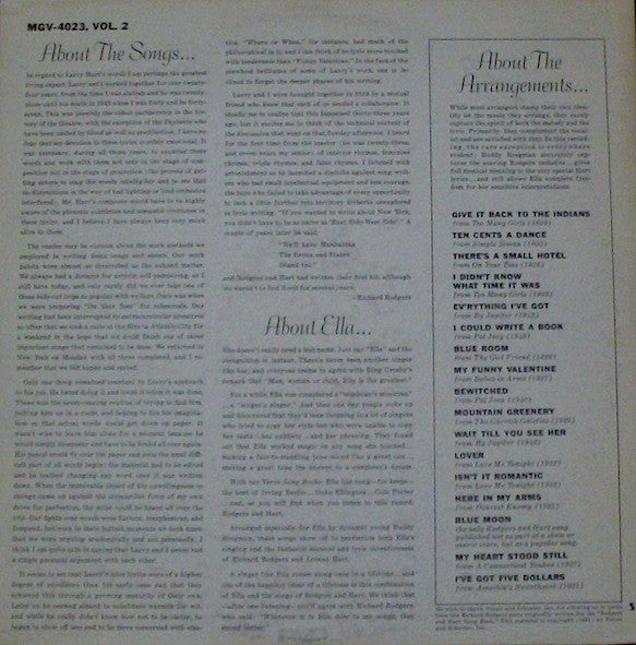Ella Fitzgerald - Sings The Rodgers And Hart Song Book Volume 2 (Vinyl, LP, Album, Mono) Very Good (VG) / Good (G)