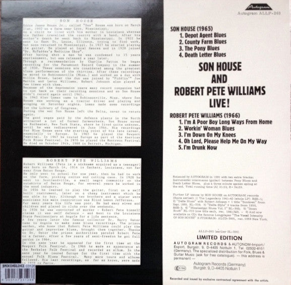 Son House - Live! (Vinyl, LP, Album, Limited Edition, Reissue) Very Good Plus (VG+) / Very Good Plus (VG+)