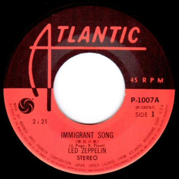 Led Zeppelin - Immigrant Song (Vinyl, 7", 45 RPM, Single, Stereo) Very Good (VG) / Very Good (VG)