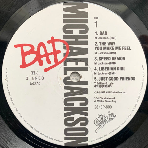 Michael Jackson - Bad (Vinyl, LP, Album) Very Good Plus (VG+) / Very Good (VG)