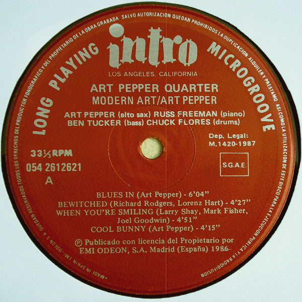 Art Pepper Quartet - Modern Art (Vinyl, LP, Album, Reissue, Mono) Very Good Plus (VG+) / Very Good Plus (VG+)