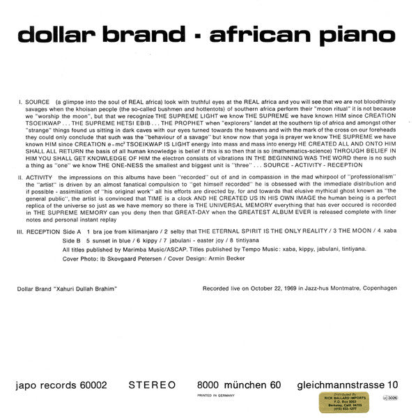 Dollar Brand - African Piano (Vinyl, LP, Album, Reissue)