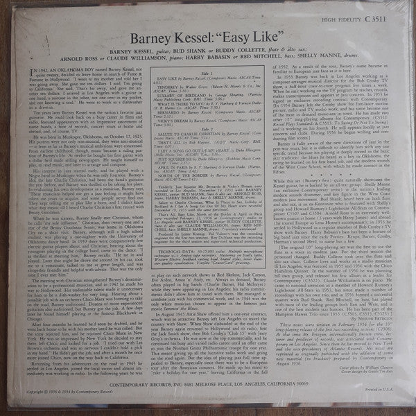 Barney Kessel - Easy Like (Vinyl, LP, Album) Good Plus (G+) / Very Good (VG)