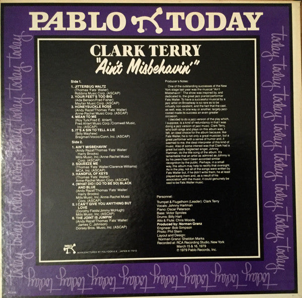 Clark Terry - Ain't Misbehavin' (Vinyl, LP, Album, Stereo) Near Mint (NM or M-) / Near Mint (NM or M-)