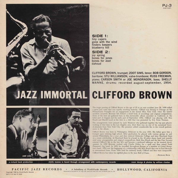 Clifford Brown - Jazz Immortal (Vinyl, LP, Album, Reissue)