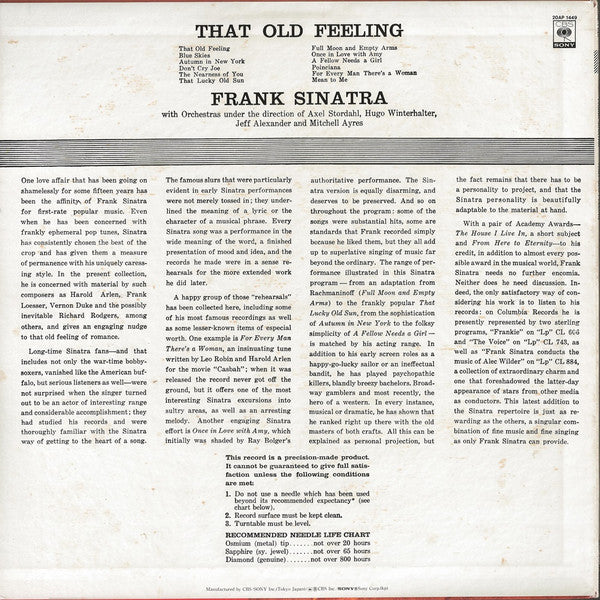 Frank Sinatra - That Old Feeling (Vinyl, LP, Compilation, Reissue, Mono) Very Good Plus (VG+) / Very Good Plus (VG+)