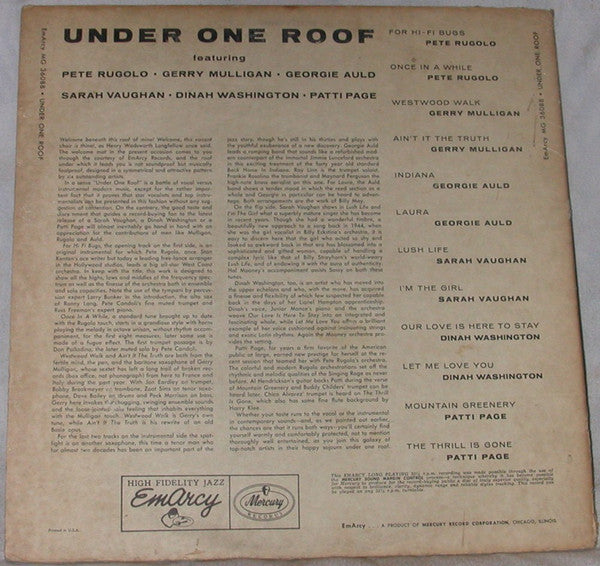 Various - ( The Greatest Stars Of Jazz ) Under One Roof (Vinyl, LP, Compilation, Mono) Very Good (VG) / Very Good (VG)
