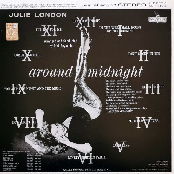 Julie London - Around Midnight (Vinyl, LP, Album, Reissue, Stereo) Good Plus (G+) / Fair (F)