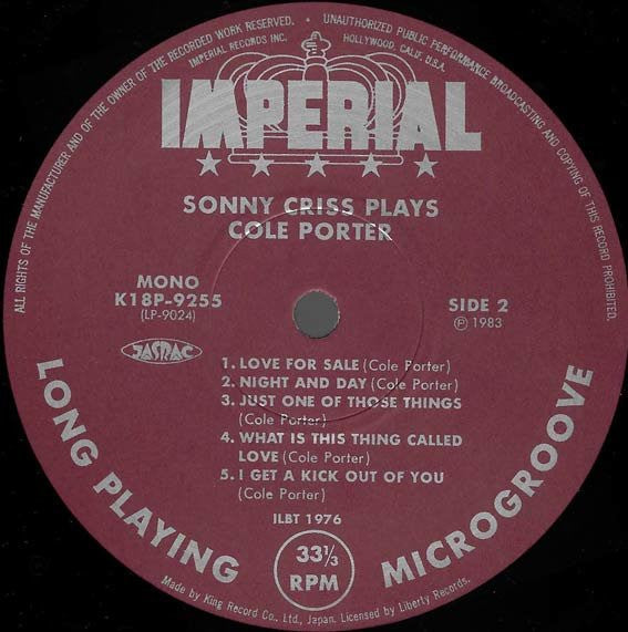 Sonny Criss - Sonny Criss Plays Cole Porter (Vinyl, LP, Album, Reis...