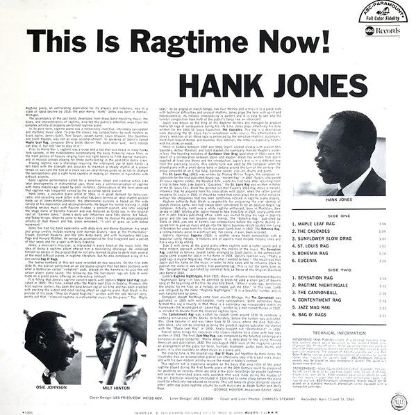 Hank Jones - This Is Ragtime Now (Vinyl, LP, Album, Reissue, Stereo) Near Mint (NM or M-) / Very Good Plus (VG+)