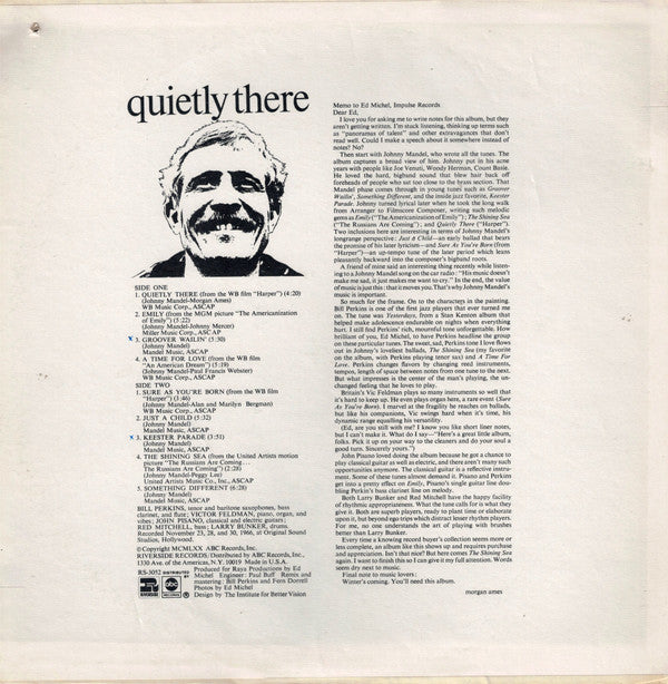 Bill Perkins Quintet - Quietly There (Vinyl, LP, Album, Reissue) Very Good (VG) / Very Good (VG)