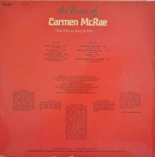 Carmen McRae - ''You'd Be So Easy To Love'' (Vinyl, LP, Album, Compilation) Good Plus (G+) / Very Good (VG)