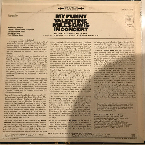 Miles Davis - My Funny Valentine - Miles Davis In Concert (Vinyl, LP, Album, Repress, Stereo) Very Good Plus (VG+) / Very Good (VG)
