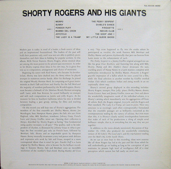 Shorty Rogers And His Giants - Shorty Rogers And His Giants (Vinyl, LP, Album, Reissue, Mono) Very Good Plus (VG+) / Very Good (VG)