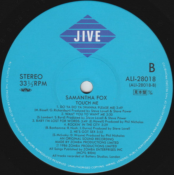 Samantha Fox - Touch Me (Vinyl, LP, Album, Promo) Near Mint (NM or M-) / Very Good Plus (VG+)