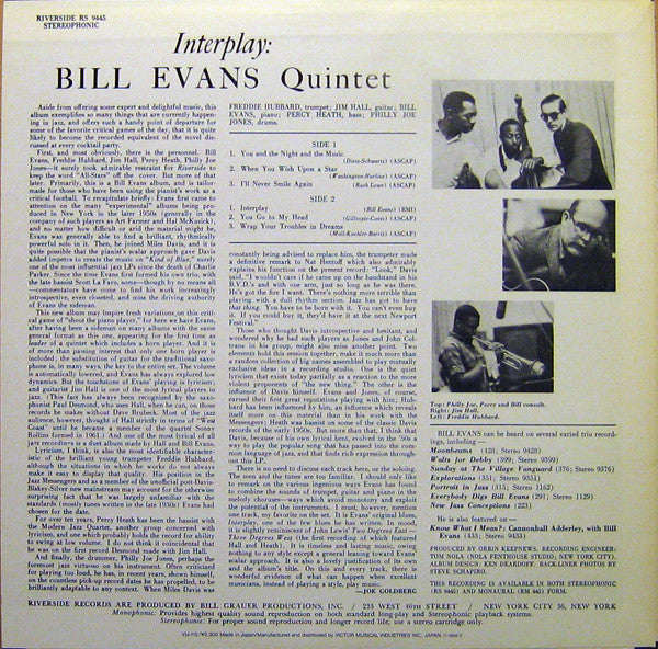 Bill Evans Quintet - Interplay (Vinyl, LP, Album, Reissue, Stereo) Very Good Plus (VG+) / Very Good Plus (VG+)