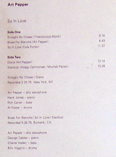 Art Pepper - So In Love (Vinyl, LP, Album)