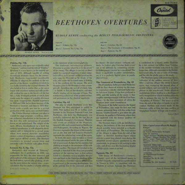 Rudolf Kempe - Beethoven Overtures (Vinyl, LP, Stereo) Very Good Plus (VG+) / Very Good Plus (VG+)
