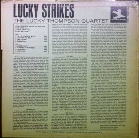 The Lucky Thompson Quartet - Lucky Strikes (Vinyl, LP, Album, Mono) Good Plus (G+) / Good Plus (G+)