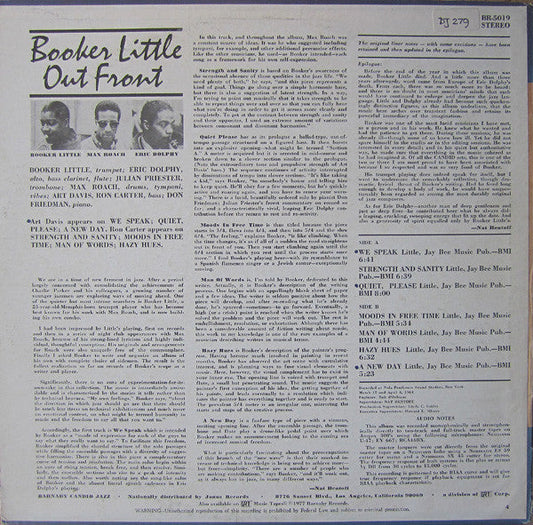 Booker Little - Out Front (Vinyl, LP, Album, Reissue, Stereo) Very Good Plus (VG+) / Near Mint (NM or M-)