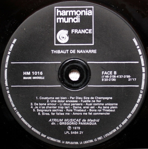 Thibault IV, Roi De Navarre - Thibaut De Navarre (Vinyl, LP) Very Good Plus (VG+) / Very Good Plus (VG+)