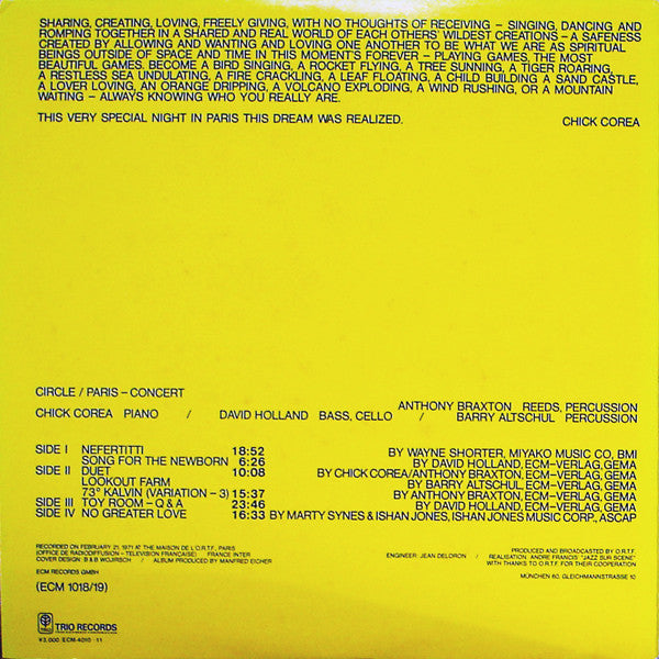 Circle (5) - Paris - Concert (2xVinyl, LP, Album, Reissue) Near Mint (NM or M-) / Very Good (VG)