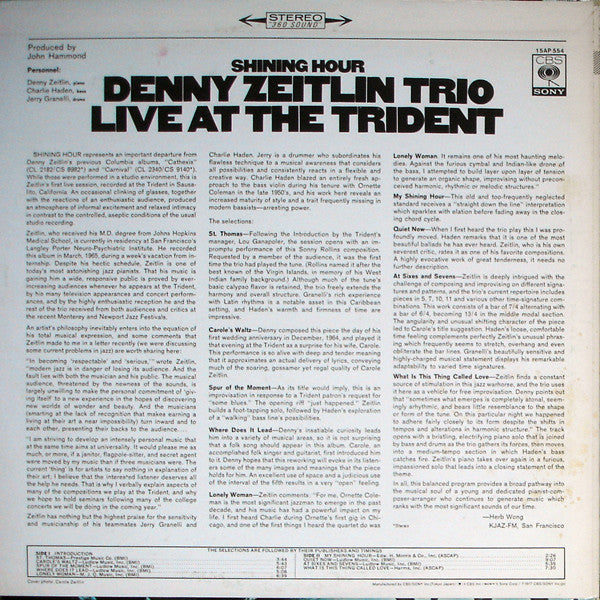 Denny Zeitlin - Shining Hour - Live At The Trident (Vinyl, LP, Album, Reissue, Stereo) Near Mint (NM or M-) / Very Good Plus (VG+)