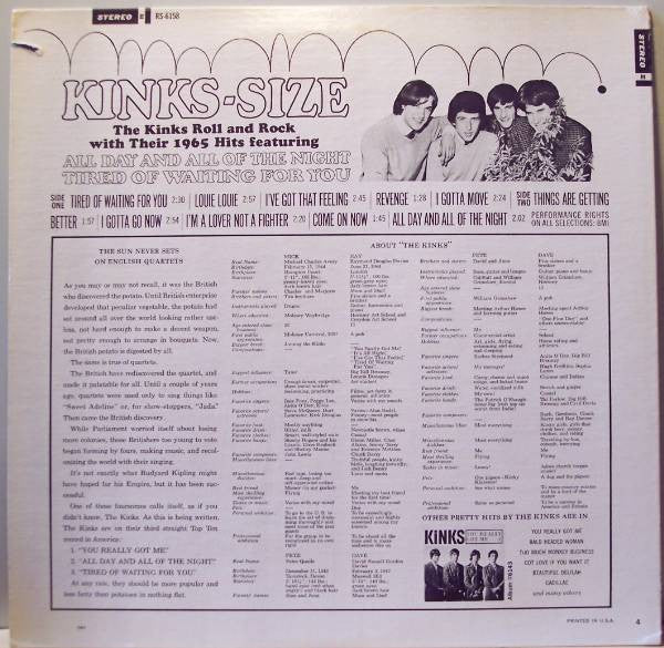 The Kinks - Kinks-Size (Vinyl, LP, Album, Stereo) Very Good Plus (VG+) / Very Good Plus (VG+)