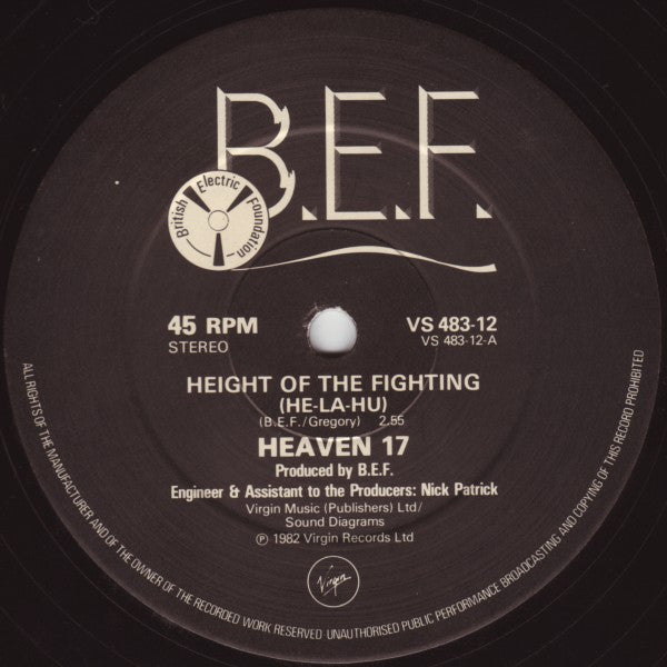Heaven 17 - At The Height Of The Fighting (He-La-Hu!) (Vinyl, 12", 45 RPM, Single, Stereo) Very Good Plus (VG+) / Very Good Plus (VG+)