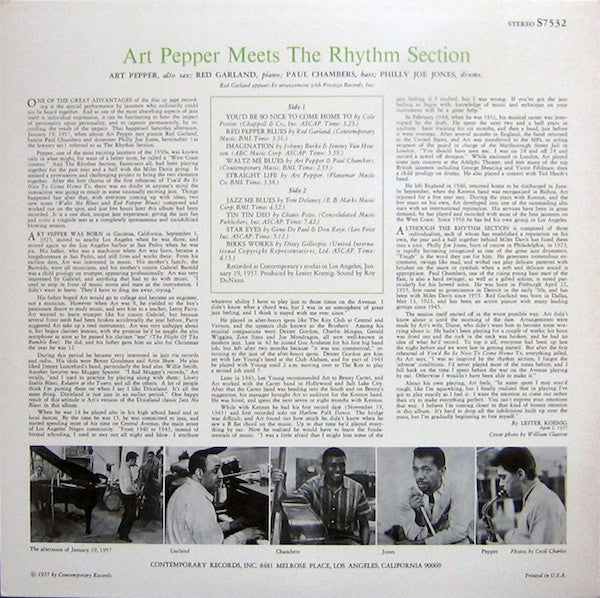 Art Pepper - Art Pepper Meets The Rhythm Section (Vinyl, LP, Album, Reissue, Repress, Stereo) Good Plus (G+) / Good Plus (G+)