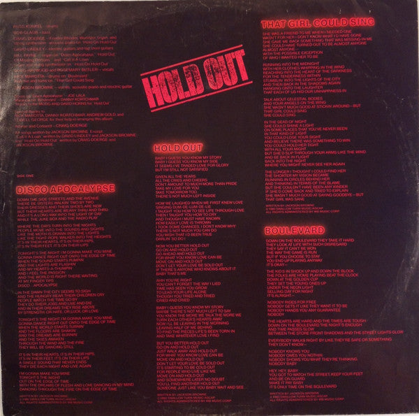 Jackson Browne - Hold Out (Vinyl, LP, Album, Stereo) Very Good (VG) / Very Good (VG)