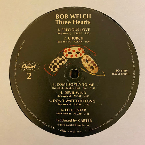 Bob Welch - Three Hearts (Vinyl, LP, Album, Stereo) Very Good Plus (VG+) / Very Good (VG)