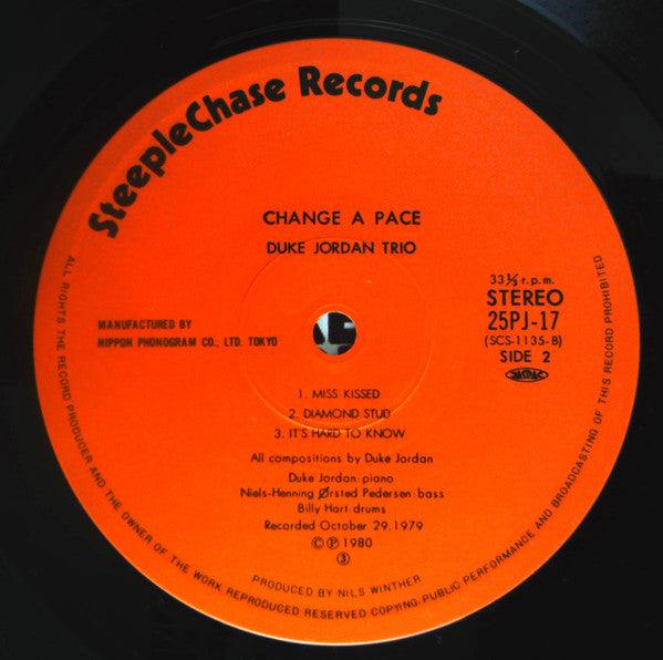 Duke Jordan Trio - Change A Pace (Vinyl, LP, Album, Stereo) Very Good Plus (VG+) / Very Good Plus (VG+)