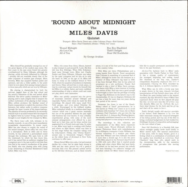 Miles Davis - 'Round About Midnight (Vinyl, LP, Album, Reissue) Very Good Plus (VG+) / Very Good Plus (VG+)