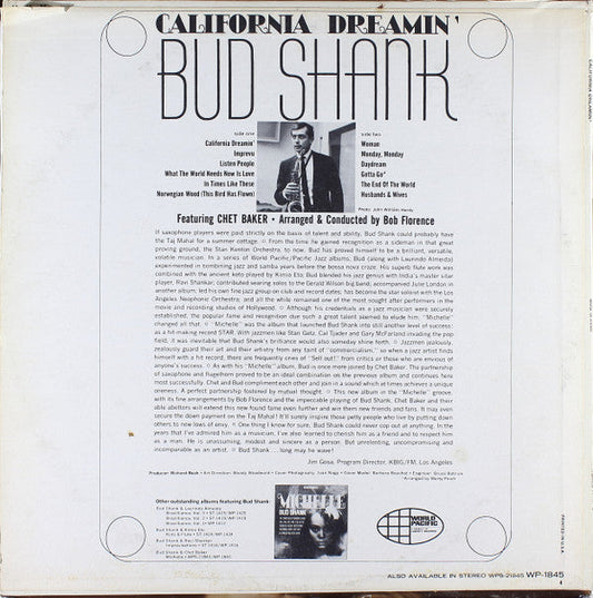 Bud Shank - California Dreamin' (Vinyl, LP, Album, Mono) Very Good (VG) / Very Good (VG)