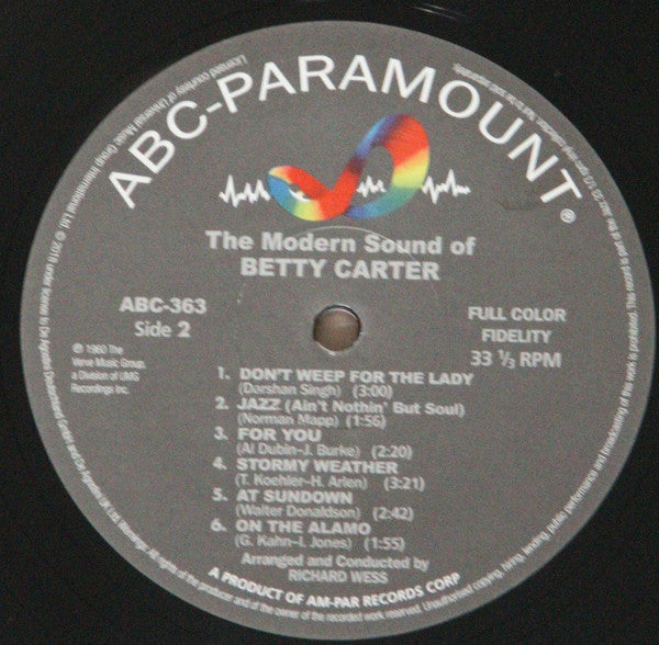 Betty Carter - The Modern Sound Of Betty Carter (Vinyl, LP, Album, Reissue, Mono) Very Good Plus (VG+) / Very Good Plus (VG+)