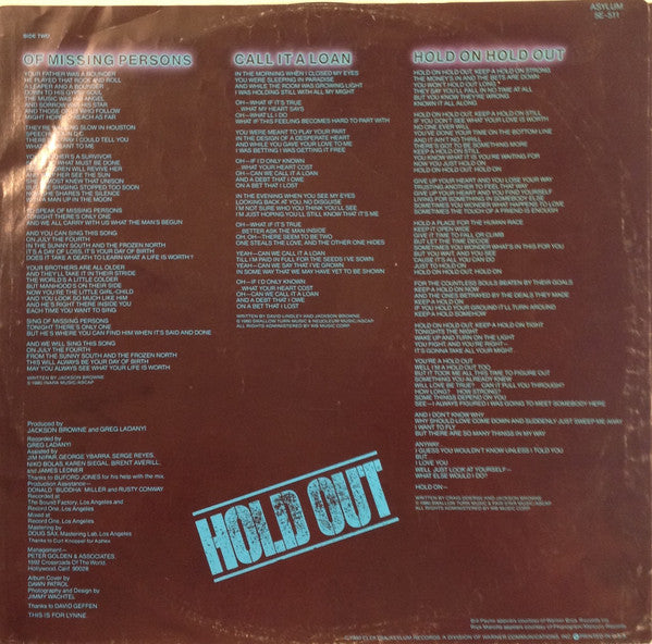 Jackson Browne - Hold Out (Vinyl, LP, Album, Stereo) Very Good (VG) / Very Good (VG)