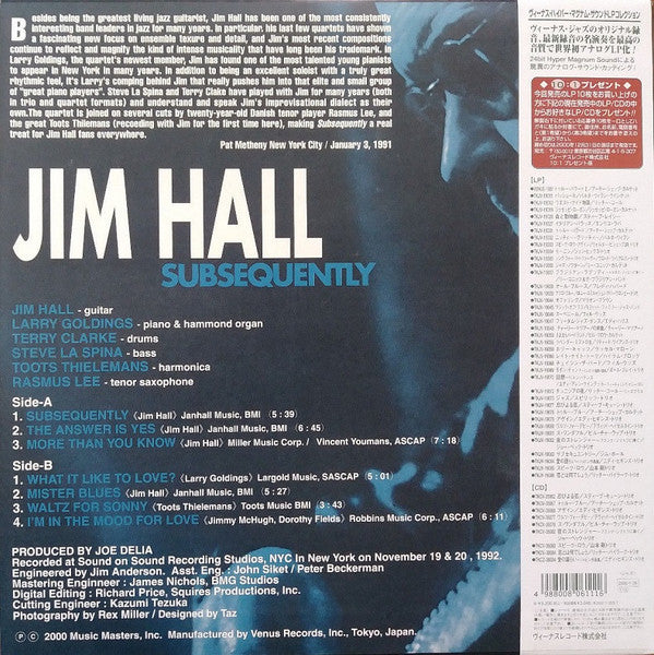 Jim Hall - Subsequently (Vinyl, LP, Album, Limited Edition, Reissue, Stereo) Very Good Plus (VG+) / Very Good Plus (VG+)