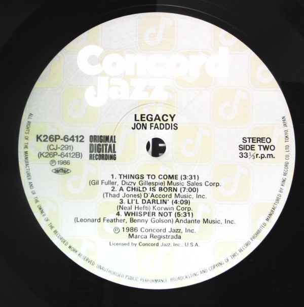 Jon Faddis - Legacy (Vinyl, LP, Album, Stereo) Very Good Plus (VG+) / Very Good Plus (VG+)
