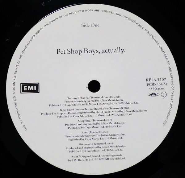 Pet Shop Boys - Actually = Angel of Sorrow (Vinyl, LP, Album) Very Good Plus (VG+) / Very Good Plus (VG+)