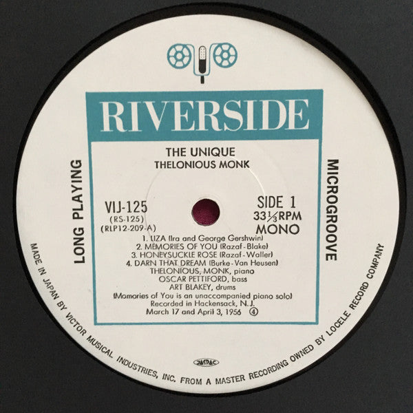 Thelonious Monk - The Unique Thelonious Monk (Vinyl, LP, Album, Reissue, Mono) Very Good Plus (VG+) / Very Good Plus (VG+)