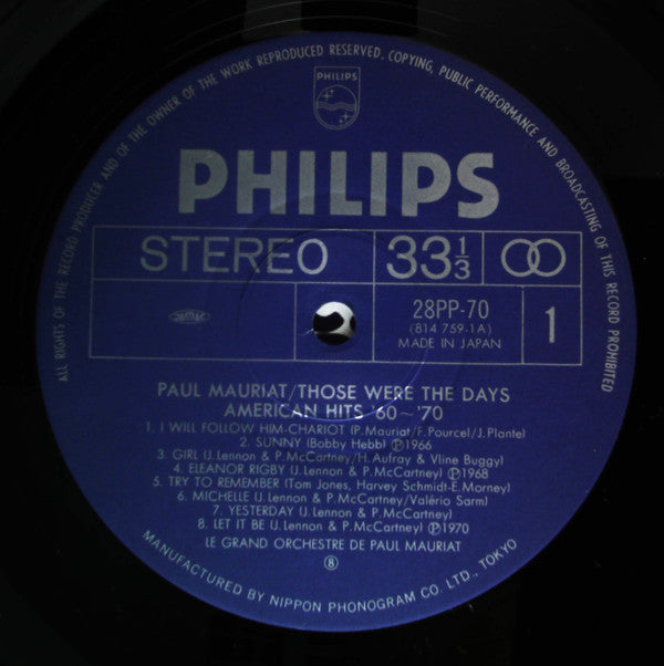 Paul Mauriat - Those Were The Days American Hits '60-'70 (Vinyl, LP) Mint (M) / Mint (M)